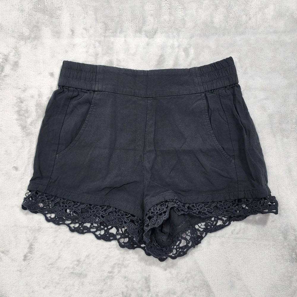 Express Shorts Womens XS Black Pull On Crochet Lace Trim Rayon Boho Casual Beach